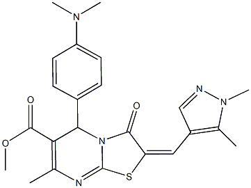 methyl 5-[4-(dimethylamino)phenyl]-2-[(1,5-dimethyl-1H-pyrazol-4-yl)methylene]-7-methyl-3-oxo-2,3-dihydro-5H-[1,3]thiazolo[3,2-a]pyrimidine-6-carboxylate 구조식 이미지