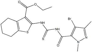 ethyl 2-[({[(4-bromo-1,3-dimethyl-1H-pyrazol-5-yl)carbonyl]amino}carbothioyl)amino]-4,5,6,7-tetrahydro-1-benzothiophene-3-carboxylate Structure