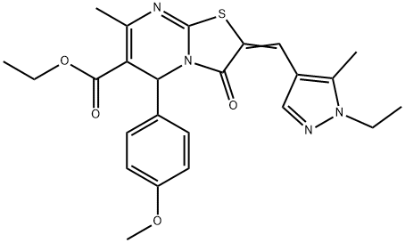 ethyl 2-[(1-ethyl-5-methyl-1H-pyrazol-4-yl)methylene]-5-(4-methoxyphenyl)-7-methyl-3-oxo-2,3-dihydro-5H-[1,3]thiazolo[3,2-a]pyrimidine-6-carboxylate Structure