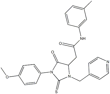 2-[1-(4-methoxyphenyl)-5-oxo-3-(4-pyridinylmethyl)-2-thioxo-4-imidazolidinyl]-N-(3-methylphenyl)acetamide Structure