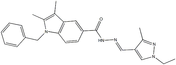 1-benzyl-N'-[(1-ethyl-3-methyl-1H-pyrazol-4-yl)methylene]-2,3-dimethyl-1H-indole-5-carbohydrazide Structure