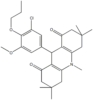 9-(3-chloro-5-methoxy-4-propoxyphenyl)-3,3,6,6,10-pentamethyl-3,4,6,7,9,10-hexahydro-1,8(2H,5H)-acridinedione Structure