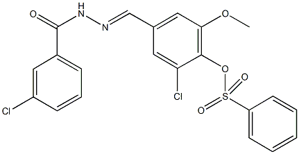 2-chloro-4-[2-(3-chlorobenzoyl)carbohydrazonoyl]-6-methoxyphenyl benzenesulfonate Structure