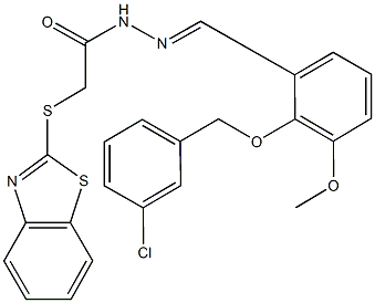 2-(1,3-benzothiazol-2-ylsulfanyl)-N'-{2-[(3-chlorobenzyl)oxy]-3-methoxybenzylidene}acetohydrazide 구조식 이미지