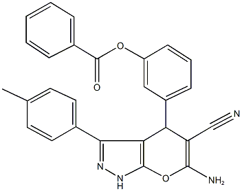 3-[6-amino-5-cyano-3-(4-methylphenyl)-1,4-dihydropyrano[2,3-c]pyrazol-4-yl]phenyl benzoate 구조식 이미지