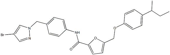 N-{4-[(4-bromo-1H-pyrazol-1-yl)methyl]phenyl}-5-[(4-sec-butylphenoxy)methyl]-2-furamide 구조식 이미지