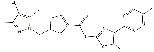 5-[(4-chloro-3,5-dimethyl-1H-pyrazol-1-yl)methyl]-N-[5-methyl-4-(4-methylphenyl)-1,3-thiazol-2-yl]-2-furamide 구조식 이미지