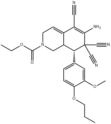 ethyl 6-amino-5,7,7-tricyano-8-(3-methoxy-4-propoxyphenyl)-3,7,8,8a-tetrahydro-2(1H)-isoquinolinecarboxylate 구조식 이미지