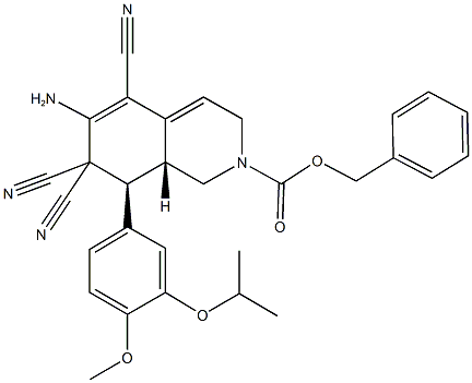 benzyl 6-amino-5,7,7-tricyano-8-(3-isopropoxy-4-methoxyphenyl)-3,7,8,8a-tetrahydro-2(1H)-isoquinolinecarboxylate 구조식 이미지