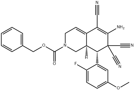 benzyl 6-amino-5,7,7-tricyano-8-(2-fluoro-5-methoxyphenyl)-3,7,8,8a-tetrahydro-2(1H)-isoquinolinecarboxylate Structure