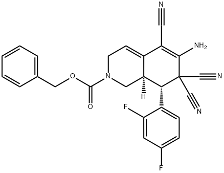 benzyl 6-amino-5,7,7-tricyano-8-(2,4-difluorophenyl)-3,7,8,8a-tetrahydro-2(1H)-isoquinolinecarboxylate 구조식 이미지