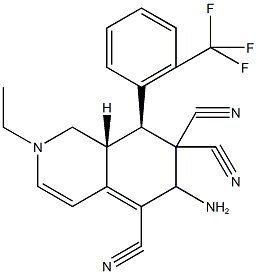 6-amino-2-ethyl-8-[2-(trifluoromethyl)phenyl]-2,6,8,8a-tetrahydro-5,7,7(1H)-isoquinolinetricarbonitrile 구조식 이미지