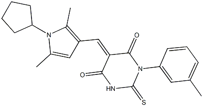 5-[(1-cyclopentyl-2,5-dimethyl-1H-pyrrol-3-yl)methylene]-1-(3-methylphenyl)-2-thioxodihydro-4,6(1H,5H)-pyrimidinedione Structure