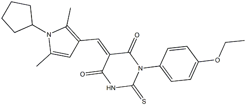 5-[(1-cyclopentyl-2,5-dimethyl-1H-pyrrol-3-yl)methylene]-1-(4-ethoxyphenyl)-2-thioxodihydro-4,6(1H,5H)-pyrimidinedione Structure