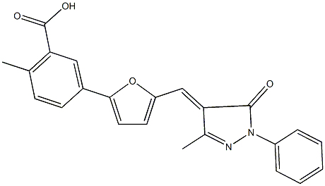 2-methyl-5-{5-[(3-methyl-5-oxo-1-phenyl-1,5-dihydro-4H-pyrazol-4-ylidene)methyl]-2-furyl}benzoic acid 구조식 이미지