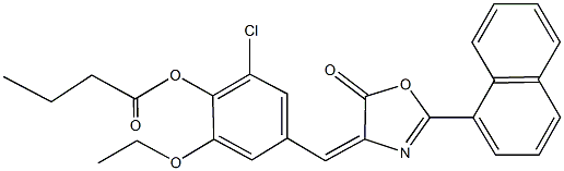 2-chloro-6-ethoxy-4-[(2-(1-naphthyl)-5-oxo-1,3-oxazol-4(5H)-ylidene)methyl]phenyl butyrate Structure