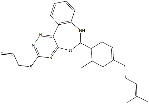 3-(allylsulfanyl)-6-[6-methyl-4-(4-methyl-3-pentenyl)-3-cyclohexen-1-yl]-6,7-dihydro[1,2,4]triazino[5,6-d][3,1]benzoxazepine Structure