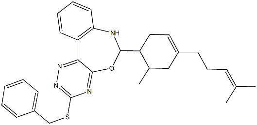 3-(benzylsulfanyl)-6-[6-methyl-4-(4-methyl-3-pentenyl)-3-cyclohexen-1-yl]-6,7-dihydro[1,2,4]triazino[5,6-d][3,1]benzoxazepine Structure