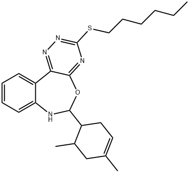 6-(4,6-dimethyl-3-cyclohexen-1-yl)-6,7-dihydro[1,2,4]triazino[5,6-d][3,1]benzoxazepin-3-yl hexyl sulfide Structure
