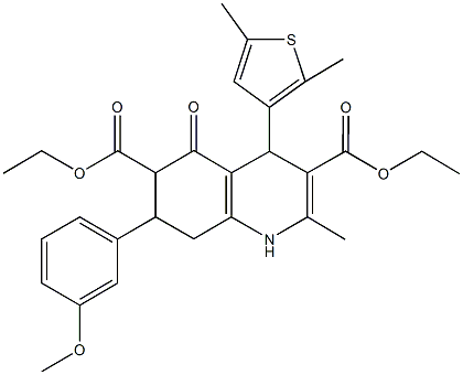 diethyl 4-(2,5-dimethyl-3-thienyl)-7-(3-methoxyphenyl)-2-methyl-5-oxo-1,4,5,6,7,8-hexahydro-3,6-quinolinedicarboxylate Structure