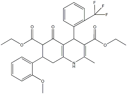 diethyl 7-(2-methoxyphenyl)-2-methyl-5-oxo-4-[2-(trifluoromethyl)phenyl]-1,4,5,6,7,8-hexahydro-3,6-quinolinedicarboxylate Structure