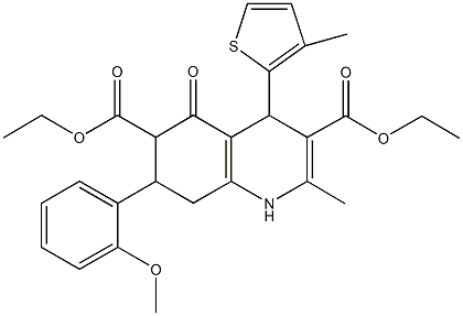 diethyl 7-(2-methoxyphenyl)-2-methyl-4-(3-methyl-2-thienyl)-5-oxo-1,4,5,6,7,8-hexahydro-3,6-quinolinedicarboxylate 구조식 이미지