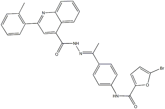 5-bromo-N-[4-(N-{[2-(2-methylphenyl)-4-quinolinyl]carbonyl}ethanehydrazonoyl)phenyl]-2-furamide 구조식 이미지