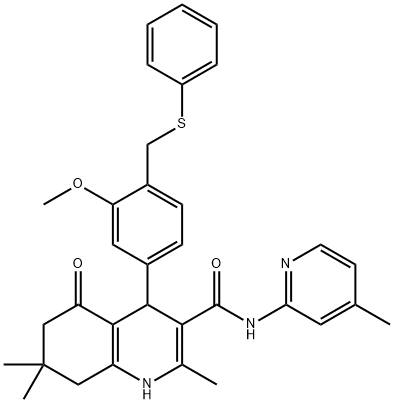 4-{3-methoxy-4-[(phenylsulfanyl)methyl]phenyl}-2,7,7-trimethyl-N-(4-methylpyridin-2-yl)-5-oxo-1,4,5,6,7,8-hexahydroquinoline-3-carboxamide Structure