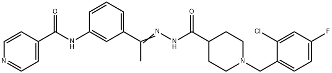 N-[3-(N-{[1-(2-chloro-4-fluorobenzyl)-4-piperidinyl]carbonyl}ethanehydrazonoyl)phenyl]isonicotinamide 구조식 이미지