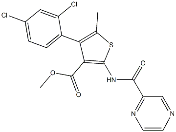 methyl 4-(2,4-dichlorophenyl)-5-methyl-2-[(pyrazin-2-ylcarbonyl)amino]thiophene-3-carboxylate Structure