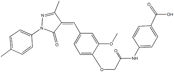 4-{[(2-methoxy-4-{[3-methyl-1-(4-methylphenyl)-5-oxo-1,5-dihydro-4H-pyrazol-4-ylidene]methyl}phenoxy)acetyl]amino}benzoic acid 구조식 이미지