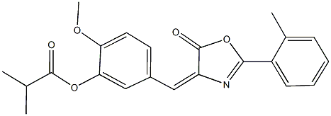 2-methoxy-5-[(2-(2-methylphenyl)-5-oxo-1,3-oxazol-4(5H)-ylidene)methyl]phenyl 2-methylpropanoate 구조식 이미지