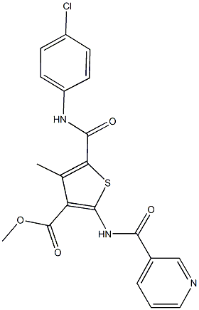 methyl 5-[(4-chloroanilino)carbonyl]-4-methyl-2-[(pyridin-3-ylcarbonyl)amino]thiophene-3-carboxylate 구조식 이미지