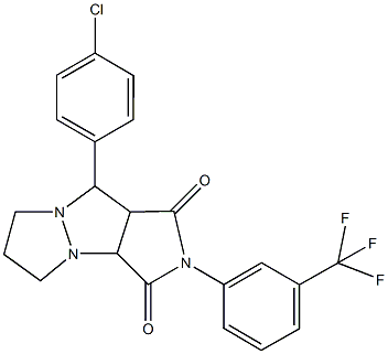 9-(4-chlorophenyl)-2-[3-(trifluoromethyl)phenyl]tetrahydro-5H-pyrazolo[1,2-a]pyrrolo[3,4-c]pyrazole-1,3(2H,3aH)-dione 구조식 이미지
