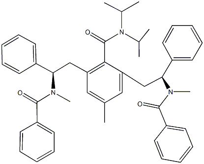 2,6-bis{2-[benzoyl(methyl)amino]-2-phenylethyl}-N,N-diisopropyl-4-methylbenzamide 구조식 이미지
