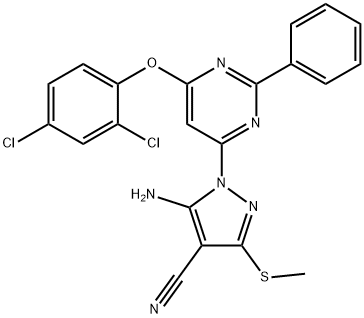 5-amino-1-[6-(2,4-dichlorophenoxy)-2-phenyl-4-pyrimidinyl]-3-(methylsulfanyl)-1H-pyrazole-4-carbonitrile 구조식 이미지