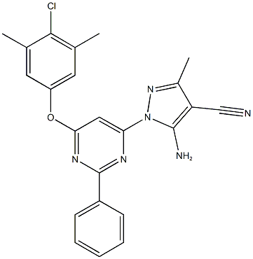 5-amino-1-[6-(4-chloro-3,5-dimethylphenoxy)-2-phenyl-4-pyrimidinyl]-3-methyl-1H-pyrazole-4-carbonitrile 구조식 이미지