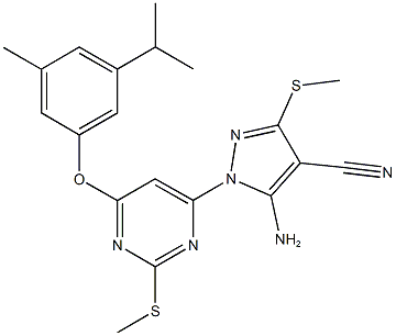 5-amino-1-[6-(3-isopropyl-5-methylphenoxy)-2-(methylsulfanyl)-4-pyrimidinyl]-3-(methylsulfanyl)-1H-pyrazole-4-carbonitrile Structure