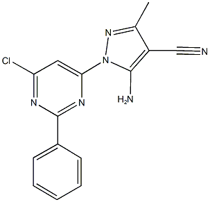 5-amino-1-(6-chloro-2-phenyl-4-pyrimidinyl)-3-methyl-1H-pyrazole-4-carbonitrile 구조식 이미지