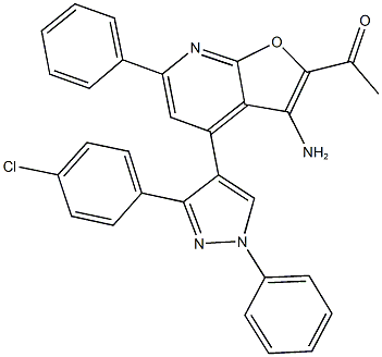 1-{3-amino-4-[3-(4-chlorophenyl)-1-phenyl-1H-pyrazol-4-yl]-6-phenylfuro[2,3-b]pyridin-2-yl}ethanone 구조식 이미지