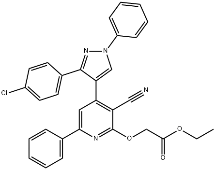 ethyl ({4-[3-(4-chlorophenyl)-1-phenyl-1H-pyrazol-4-yl]-3-cyano-6-phenyl-2-pyridinyl}oxy)acetate 구조식 이미지