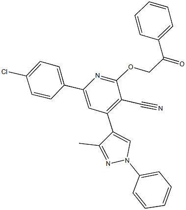 6-(4-chlorophenyl)-4-(3-methyl-1-phenyl-1H-pyrazol-4-yl)-2-(2-oxo-2-phenylethoxy)nicotinonitrile Structure