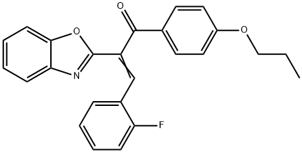 2-(1,3-benzoxazol-2-yl)-3-(2-fluorophenyl)-1-(4-propoxyphenyl)-2-propen-1-one 구조식 이미지