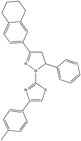4-(4-methylphenyl)-2-[5-phenyl-3-(5,6,7,8-tetrahydronaphthalen-2-yl)-4,5-dihydro-1H-pyrazol-1-yl]-1,3-thiazole 구조식 이미지