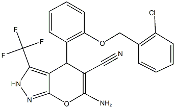 6-amino-4-{2-[(2-chlorobenzyl)oxy]phenyl}-3-(trifluoromethyl)-2,4-dihydropyrano[2,3-c]pyrazole-5-carbonitrile 구조식 이미지