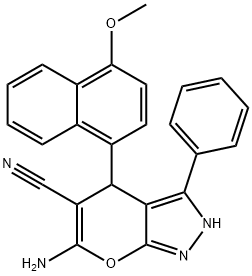 6-amino-4-[4-(methyloxy)naphthalen-1-yl]-3-phenyl-2,4-dihydropyrano[2,3-c]pyrazole-5-carbonitrile Structure