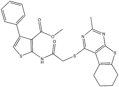 methyl 2-({[(2-methyl-5,6,7,8-tetrahydro[1]benzothieno[2,3-d]pyrimidin-4-yl)sulfanyl]acetyl}amino)-4-phenyl-3-thiophenecarboxylate Structure
