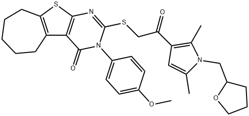 2-({2-[2,5-dimethyl-1-(tetrahydrofuran-2-ylmethyl)-1H-pyrrol-3-yl]-2-oxoethyl}sulfanyl)-3-(4-methoxyphenyl)-3,5,6,7,8,9-hexahydro-4H-cyclohepta[4,5]thieno[2,3-d]pyrimidin-4-one Structure