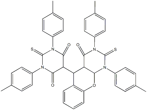 5-[1,3-bis(4-methylphenyl)-4-oxo-2-thioxo-1,3,4,4a,5,10a-hexahydro-2H-chromeno[2,3-d]pyrimidin-5-yl]-1,3-bis(4-methylphenyl)-2-thioxodihydro-4,6(1H,5H)-pyrimidinedione Structure