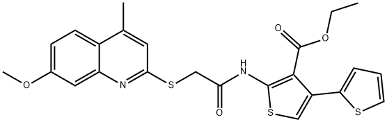 ethyl 2-({[(4-methyl-7-methoxy-2-quinolinyl)sulfanyl]acetyl}amino)-2',4-bithiophene-3-carboxylate Structure